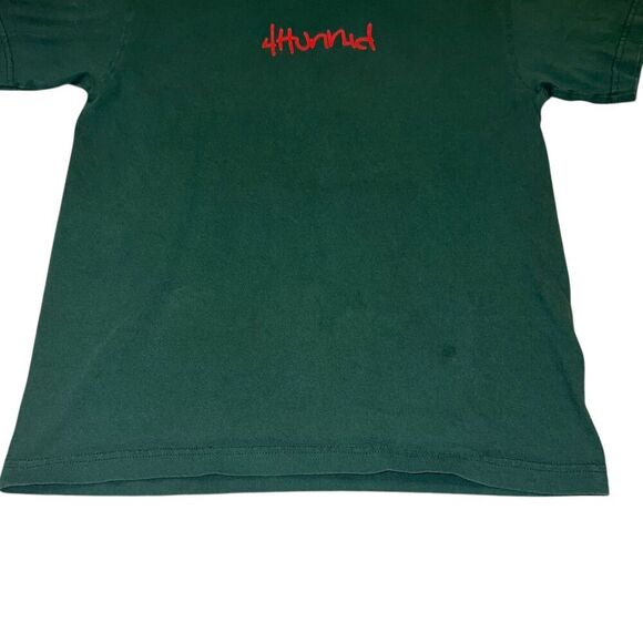 4hunnid by YG T-Shirt Size Medium Green Short Sleeve Logo Tee - Picture 2 of 8